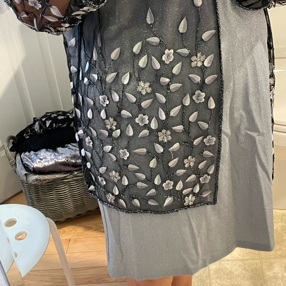 2pc Size Me Up 1X silver sparkle sheath dress and sheer black jacket embroidered - Picture 11 of 14